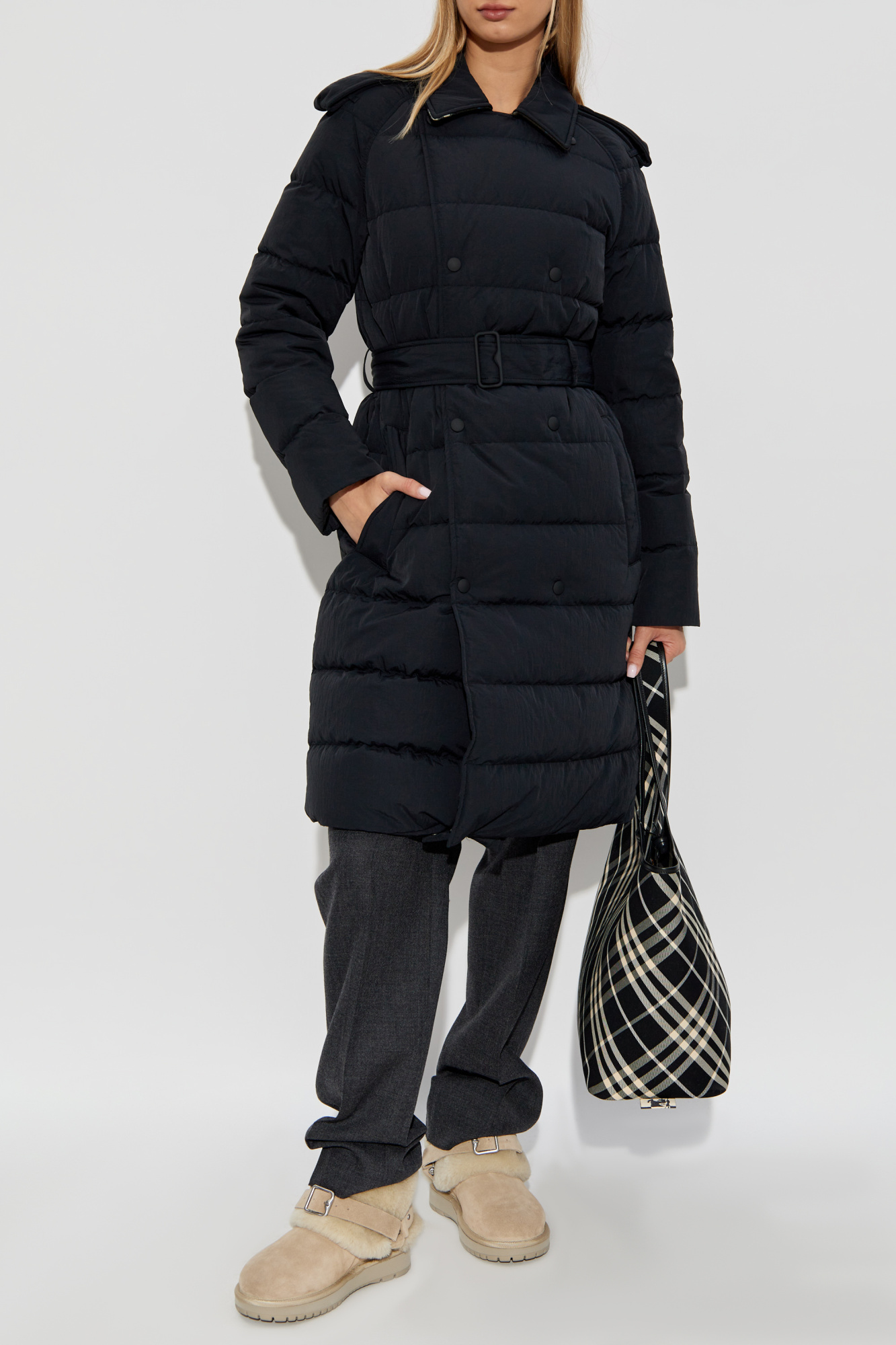 Black Down jacket with waist belt Burberry - Vitkac GB